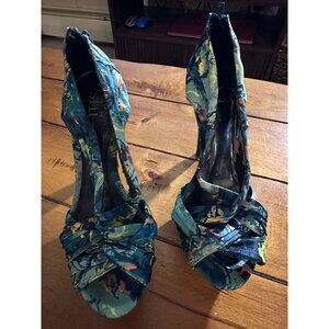 Shi By Journeys Womens Multicolor Abstract Print High Heels Open Toe Size 7
